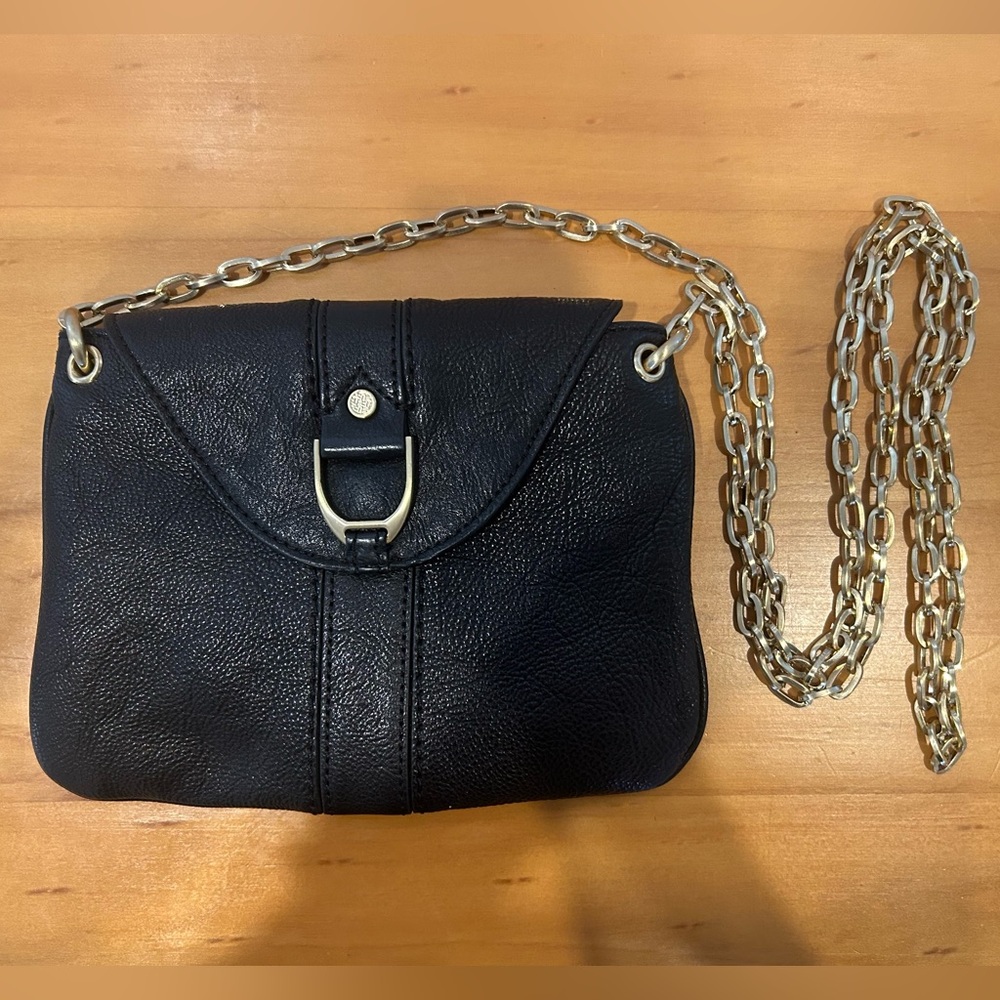 Cole Haan Crossbody Bag with Gold Chain Black Pebbled Leather